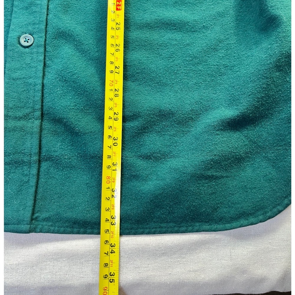 LL Bean, Eddie Bauer‎ Cotton Chamois Flannel L TALL Green Grey Cabincore Staple - Picture 7 of 14